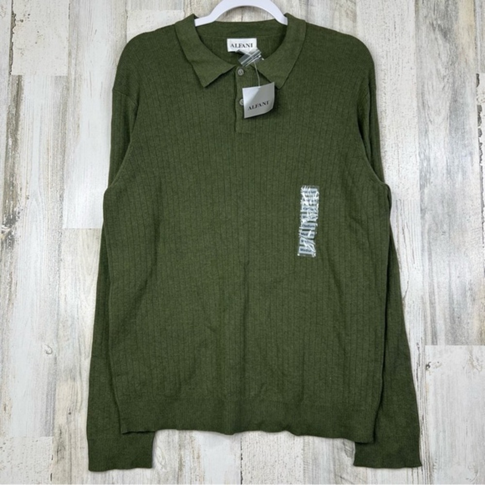 NEW Sweater‎ Men’s M Medium Large Pullover 1/4 Button Top Green